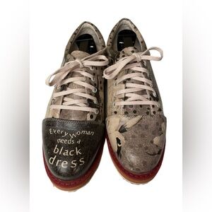 Women Vegan Leather Gray Sneakers- printed